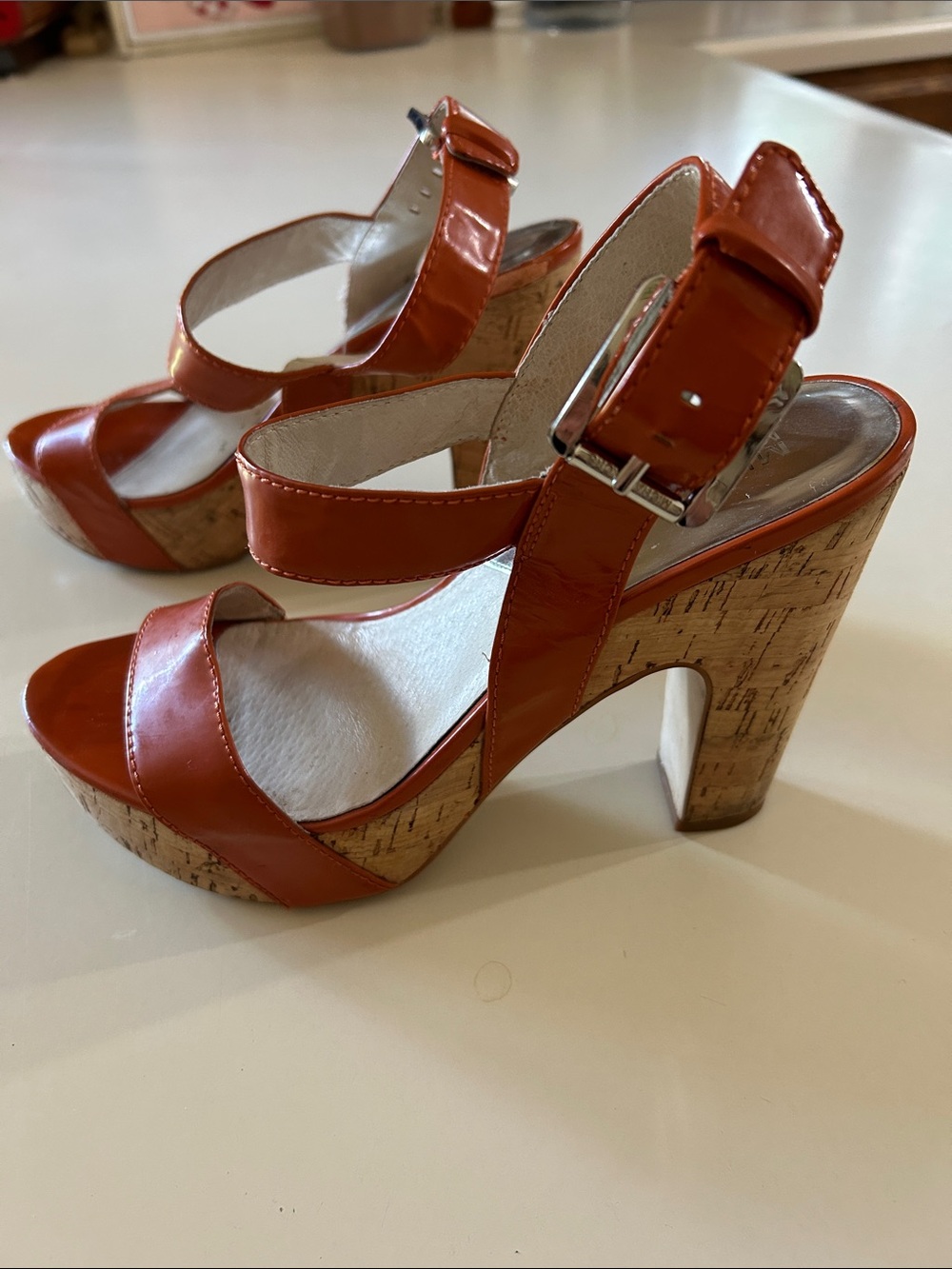 Michael Kors burnt    Orange Cork Platform Sandals - Chunky Heel